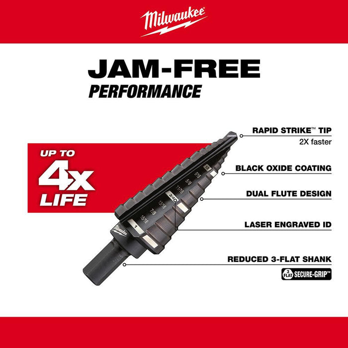 #8 Step Drill Bit, 1/2" - 1" by 1/16"