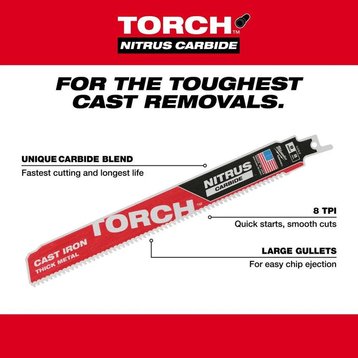 9" 8TPI TORCH™ with NITRUS™ Carbide for Cast Iron SAWZALL® Blade 5PK