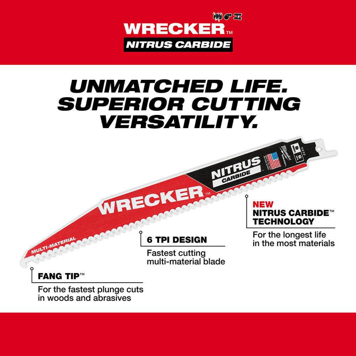 9" WRECKER™ with NITRUS™ Carbide SAWZALL® Blade for Multi-Material 5PK