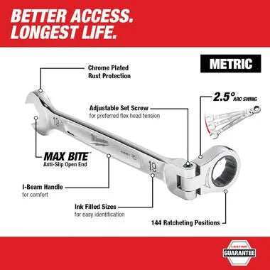 13mm Metric Flex Head Ratcheting Combination Wrenches