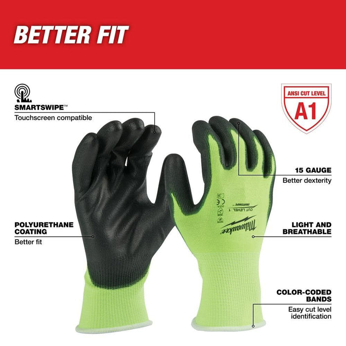 Medium High Visibility Level 1 Cut Resistant Polyurethane Dipped Work Gloves (12-Pack)