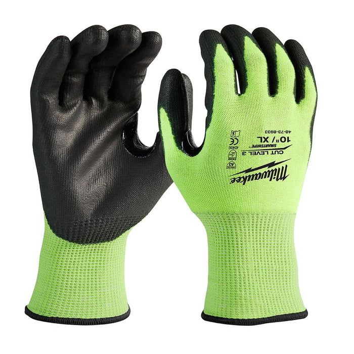 X-Large High Visibility Level 3 Cut Resistant Polyurethane Dipped Work Gloves