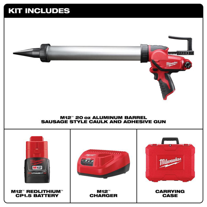 M12™ 20oz. Aluminum Barrel Sausage Style Caulk and Adhesive Gun Kit