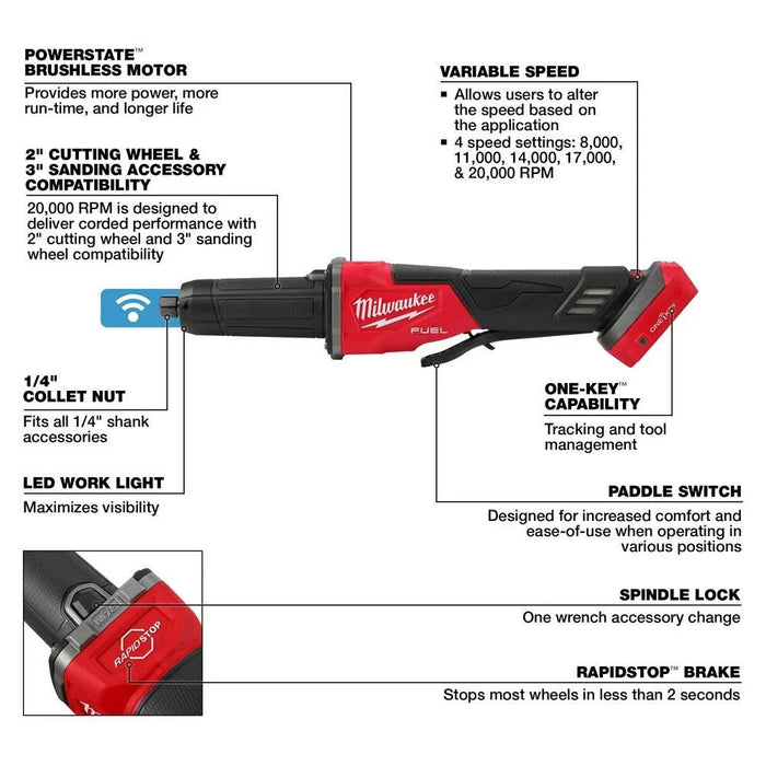 M18 FUEL™ Variable Speed, Braking Die Grinder, Paddle Switch w/ ONE-KEY™