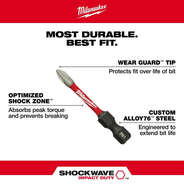 SHOCKWAVE™ 2 in. Impact Phillips #2 Power Bits 5PK