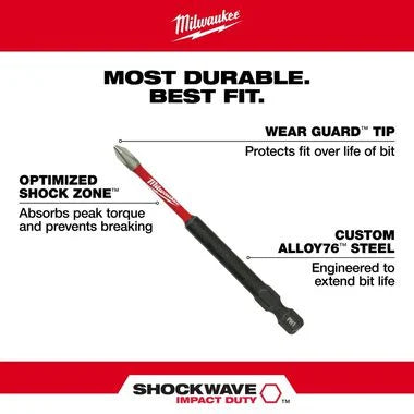 SHOCKWAVE™ 3-1/2" Impact Phillips #2 Power Bits 5PK