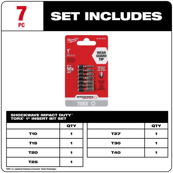 SHOCKWAVE™ Torx 1” Insert Bit Set - 7PC