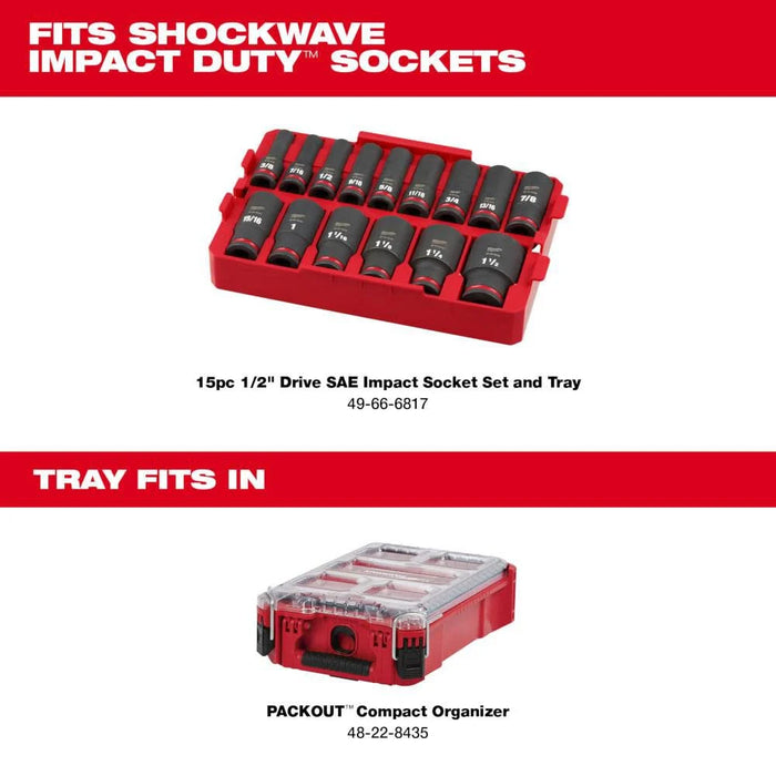 15PC SHOCKWAVE™ Impact Duty Socket 1/2” Drive SAE TRAY Set