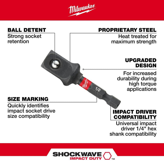 SHOCKWAVE™ 1/4 in. Hex to 1/2 in. Square Socket Adapter