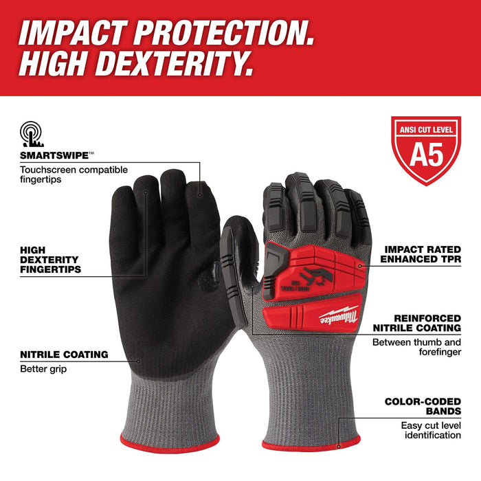 Small Red Nitrile Level 5 Cut Resistant Impact Dipped Work Gloves