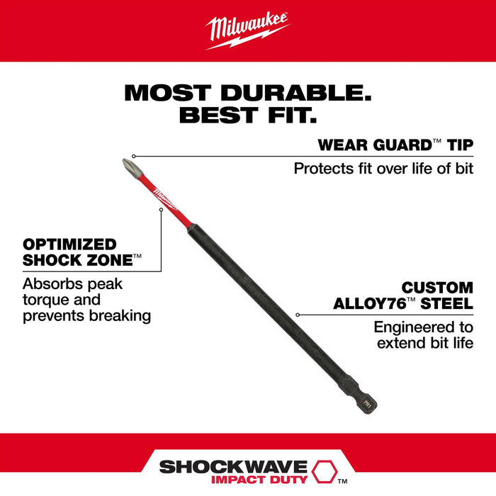 SHOCKWAVE™ 6" Impact Phillips #2 Power Bits (10 Pk)