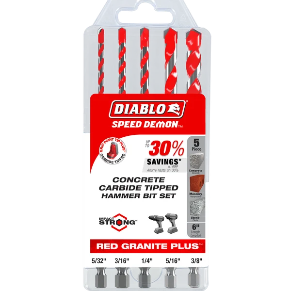SPEEDemon™ Red Granite PLUS™ Carbide-Tipped Hammer Drill Bit Set (5-pc)