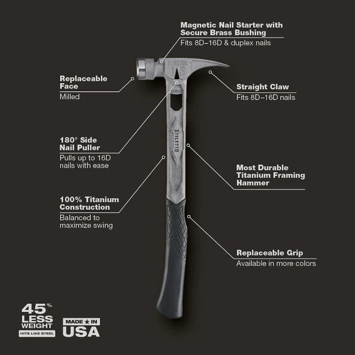 STILETTO® TIBONE™ 15oz Milled/Curved Titanium Framing Hammer