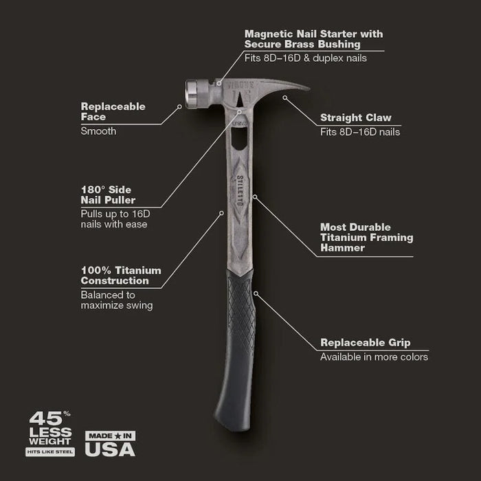 STILETTO® TIBONE™ 15oz Smooth/Curved Titanium Framing Hammer