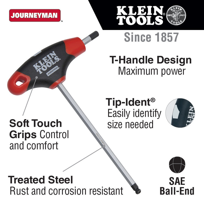 Hex Key Set, SAE Ball-End T-Handle, 6-Inch, with Stand, 10-Piece