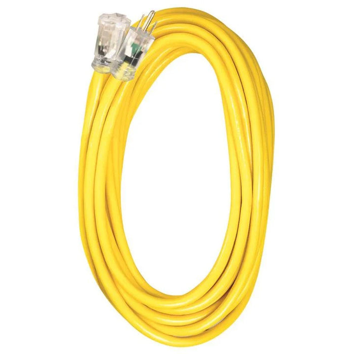 100ft 12/3 SJTW Yellow Ext Cord w/Lighted End, NEMA 5-15