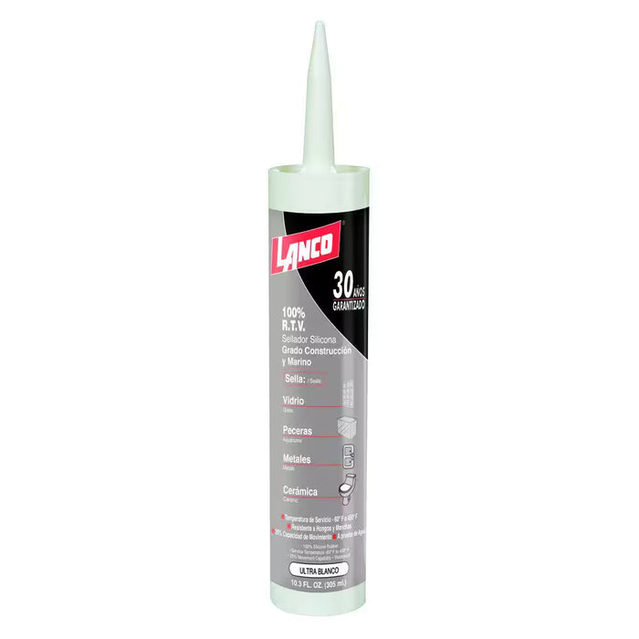 Lanco 10.3 oz. White Silicone RTV Construction and Marine Grade Sealant